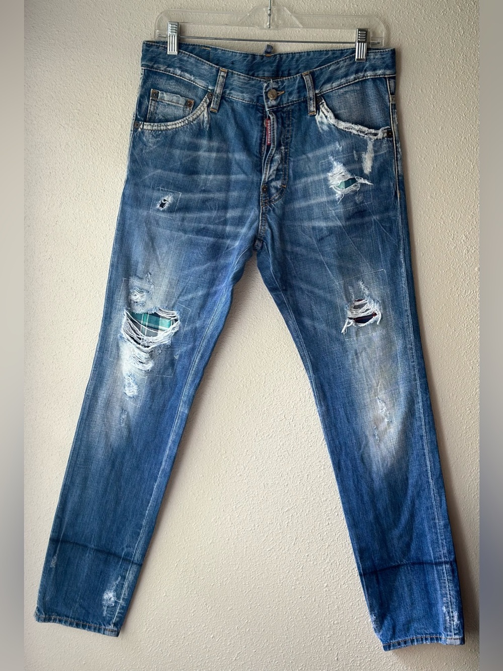 DSQUARED2 Men's Distressed Blue Straight Cool Guy Jeans
